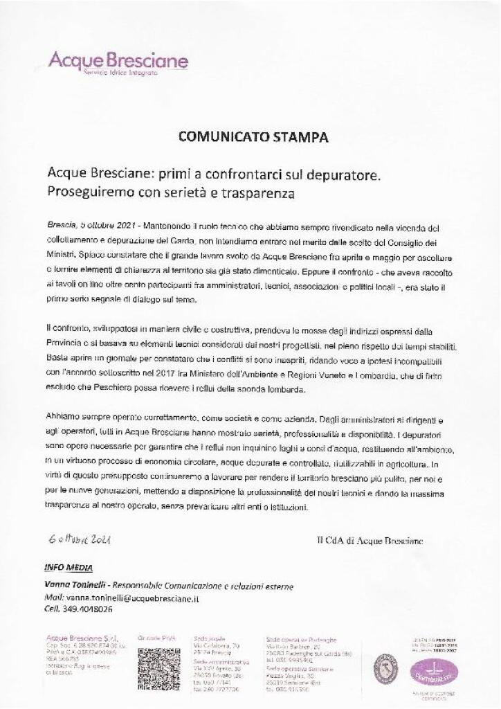 ACQUE BRESCIANE – Comunicato stampa in risposta alla mozione Togni contro il Presidente